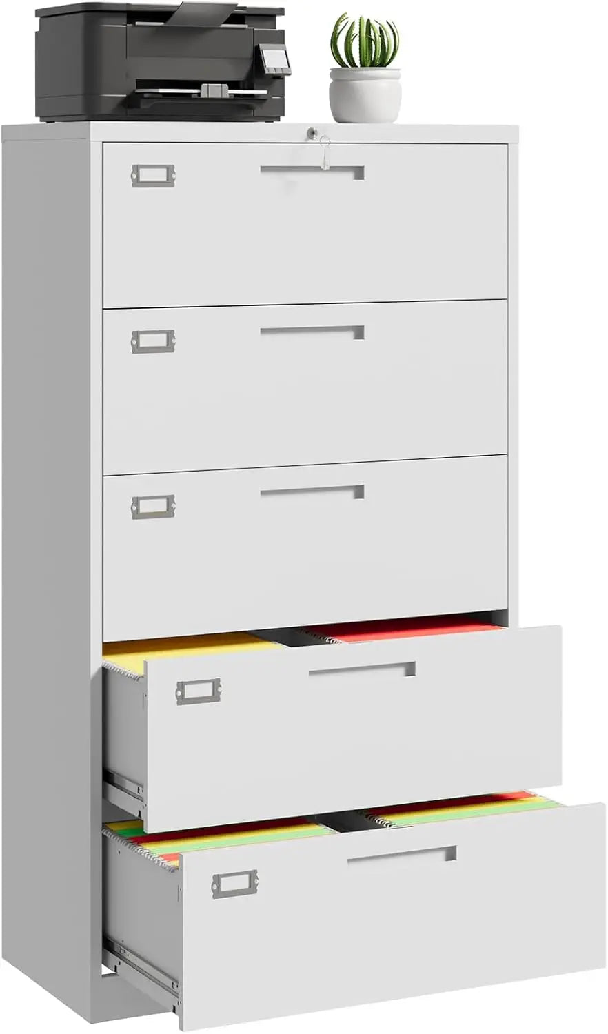 File Cabinet 5 Drawer, Lateral Filing Cabinet with Lock, Metal File Cabinets for Home Office, Office Cabinet for Hanging Files L