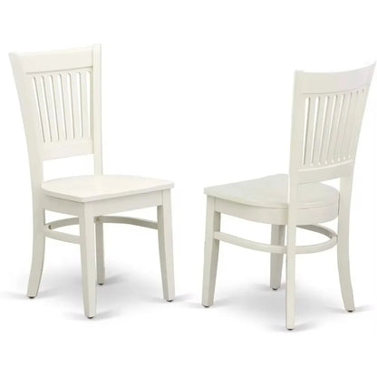 3 Piece Dining Room Furniture Set Contains a Round Dining Table with Pedestal and 2 Wood Seat Chairs, 36x36 Inch, Linen White