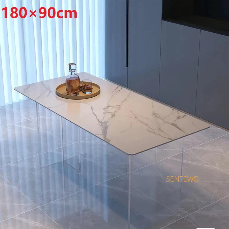 SENTEWO Free Shipping Marble Top Dining Table Set 4 Chairs Suspended Transparent Acrylic Base Tables Kitchen Home Furniture