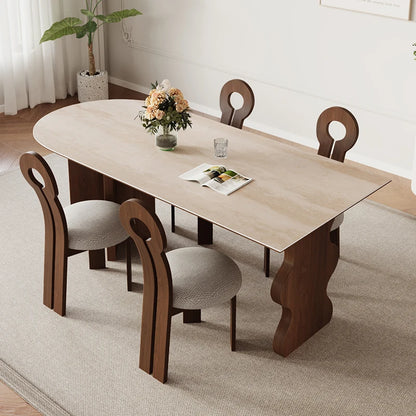 Juegos de comedor de diseño inusual Biblioteca de madera japonesa Juegos de restaurante minimalistas Muebles de comedor de mesa de patio trasero central