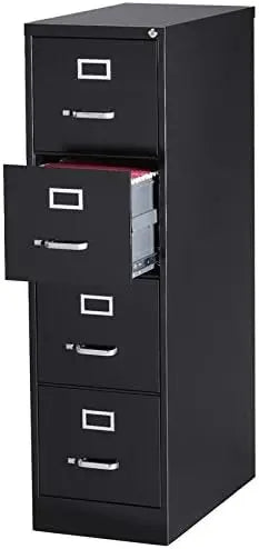 Archivador vertical de metal negro de 52" con 4 cajones y cerradura, preensamblado, tamaño carta, para el hogar y la oficina