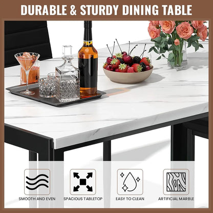 Juego de mesa de comedor para 4, juego de mesa y sillas de cocina moderno de 5 piezas, mesa de mármol sintético y 4 sillas de cuero PU para comedor