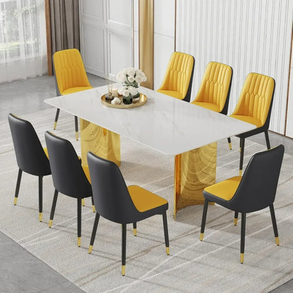 Ensemble de table à manger pour 8 personnes, plateau en faux marbre et pieds chromés dorés pour cuisine, ensemble de tables à manger, 71 po