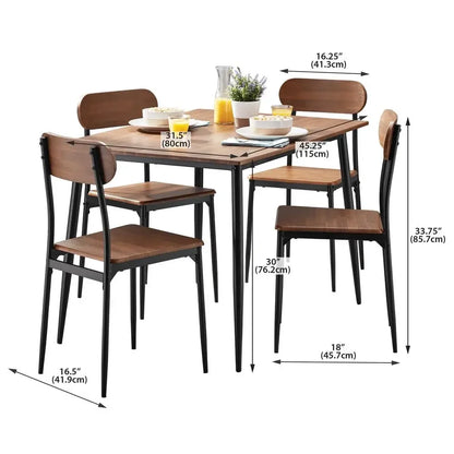 Juego de comedor moderno de madera y metal, 5 piezas, mesa y sillas de nogal negro, decoración del hogar