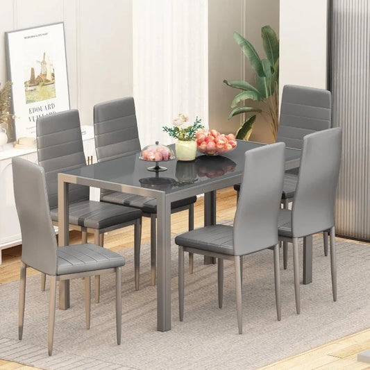 Juegos de mesa de comedor para 4, juego de mesa y sillas de cocina de 5 piezas de imitación de mármol para 4 personas, mesa de comedor moderna de 47" y cuero de PU