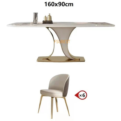 Ensemble de table à manger avec cadre turc et plateau en marbre blanc, table et chaise de salle à manger moderne en acier inoxydable doré pour 6/8 places