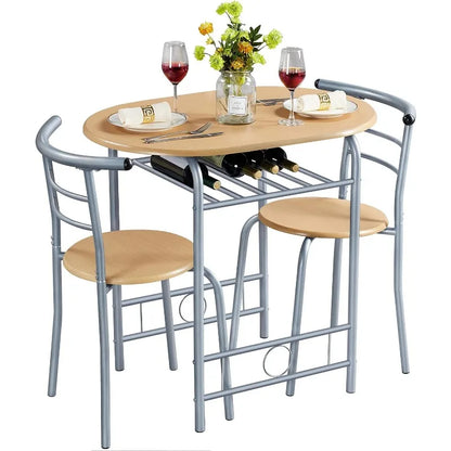 3-Piece Dining Table Set, Small Kitchen Breakfast Bistro Table Set for 2,  with Metal Frame and Storage Rack for Small Space