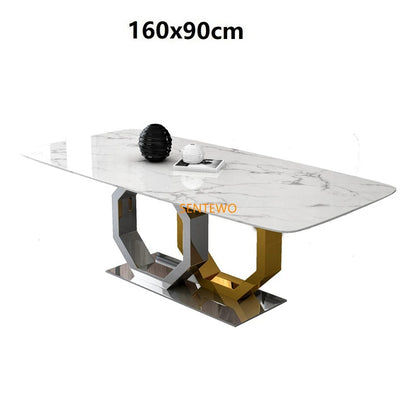 Ensemble de table à manger en marbre de luxe SENTEWO avec 6 chaises de salle à manger en métal émaillé au titane et cadre doré, meubles de maison, meubles de cuisine