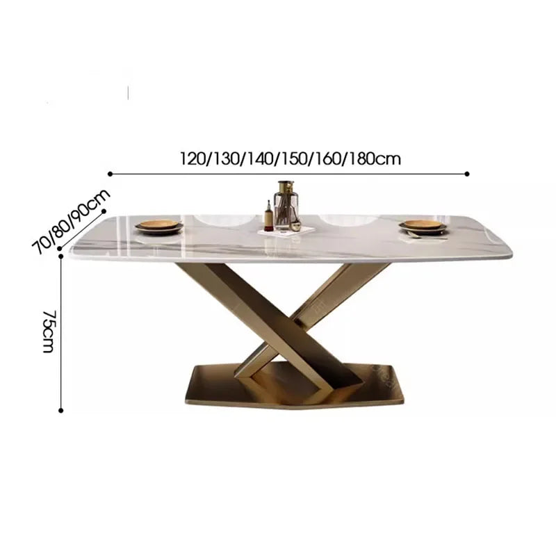 Mesa de comedor rectangular desplegable de lujo con patas nórdicas, mesa de comedor de metal para 8 personas, mesa de comedor de mármol, muebles de cocina