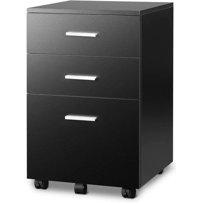 3 Drawer Wood Mobile File Cabinet, Rolling Filing Cabinet for Letter/A4 Size