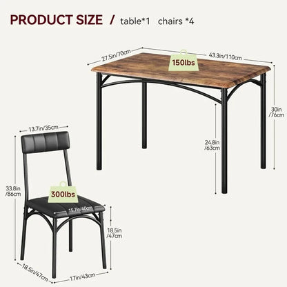 Juego de mesa de comedor para 4, mesa de cocina y sillas, juego de mesa de comedor rectangular con 4 sillas, 5 piezas