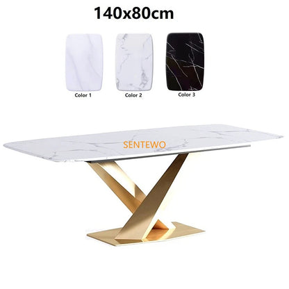 Mesa de comedor de cocina de mármol SENTEWO, juego de 4 sillas, marco de acero inoxidable chapado en oro, muebles para el hogar, mesa de Jantar, 6 sillas