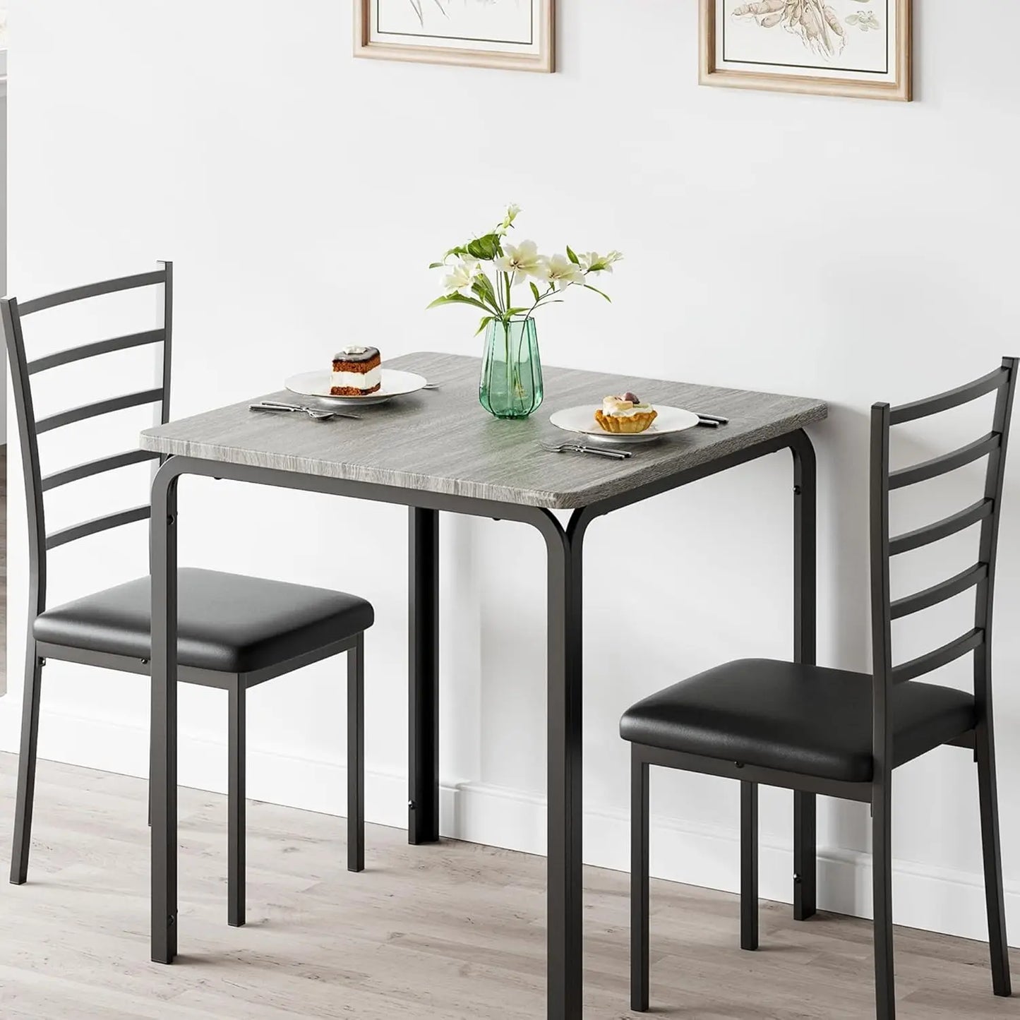 Table à manger pour 2, ensemble de 2 petites tables et chaises, ensemble de dinette pour 2, ensemble de table à dîner carrée, ensemble de cuisine et de salle à manger 3 pièces