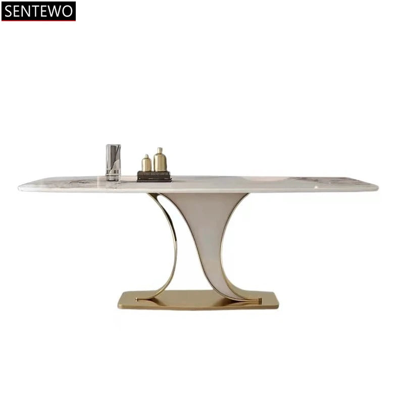 SENTEWO Envío gratuito Juego de mesa de comedor italiano de 6 sillas Marco dorado Juego de mesa de comedor de diseño moderno Muebles para apartamentos