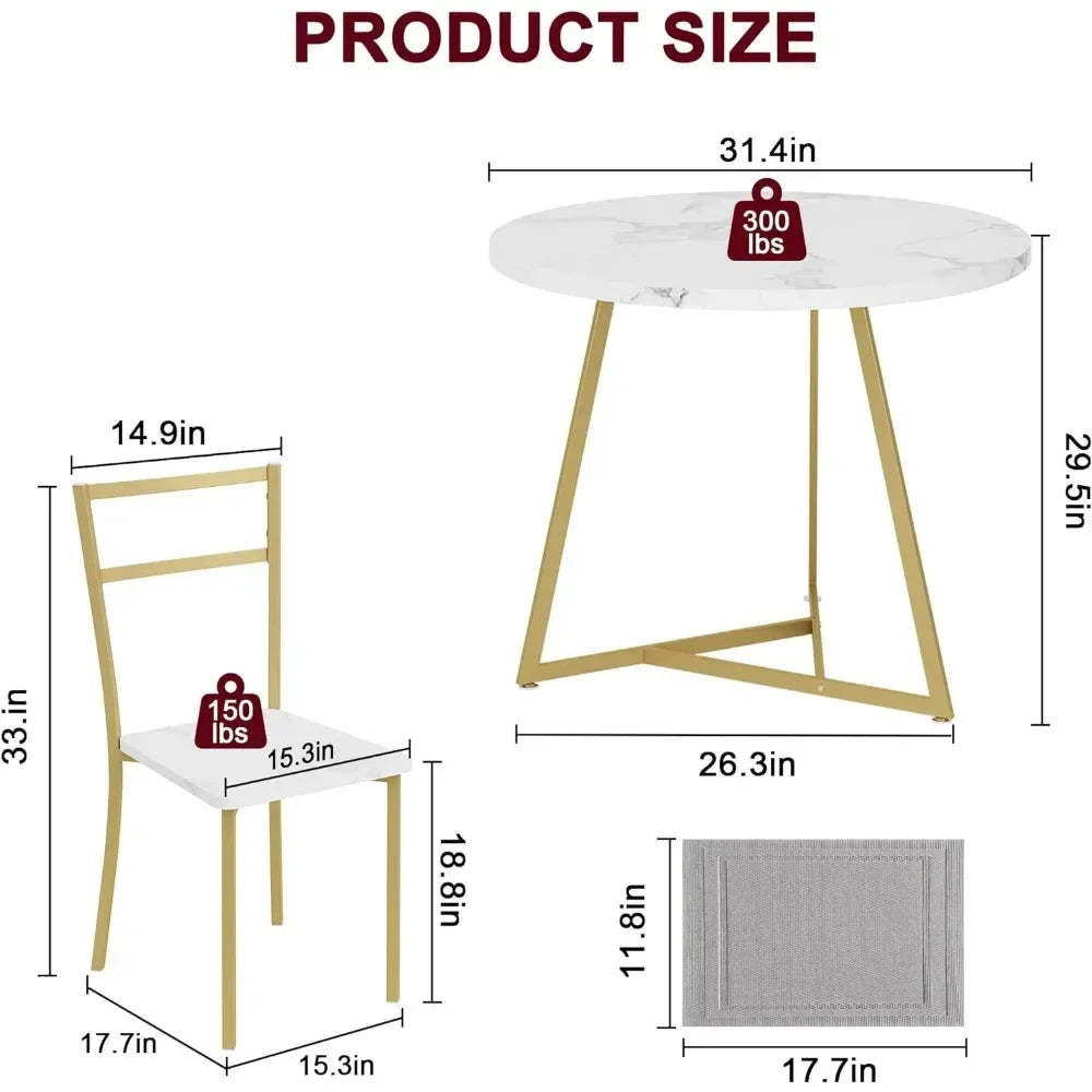 Juego de mesa de comedor para 2 personas, mesa de cocina y sillas para 2 personas, juego de mesa de cocina redonda moderna, juego de 3