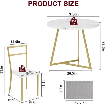 Juego de mesa de comedor para 2 personas, mesa de cocina y sillas para 2 personas, juego de mesa de cocina redonda moderna, juego de 3