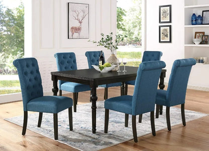 Roundhill Furniture Leviton Urban Style Dark Washed Wood Dining Set: Table and 6 Chairs, Tan