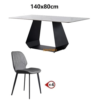 Mesa de comedor SENTEWO de losa de piedra italiana y juego de 4 sillas con estructura de acero al carbono, mesas de mármol sintético, sillas de cena, alta cocina