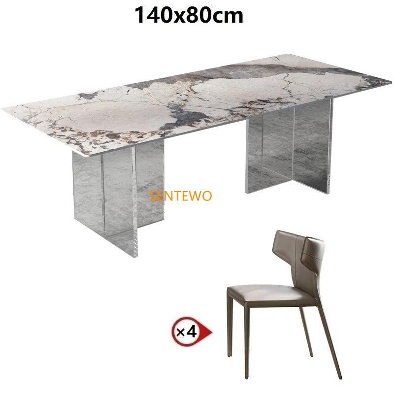 SENTEWO Livraison gratuite ensemble de chaises de table à manger de cuisine en dalle de roche de luxe avec base flottante en acrylique meubles de maison Mesas De Jantar