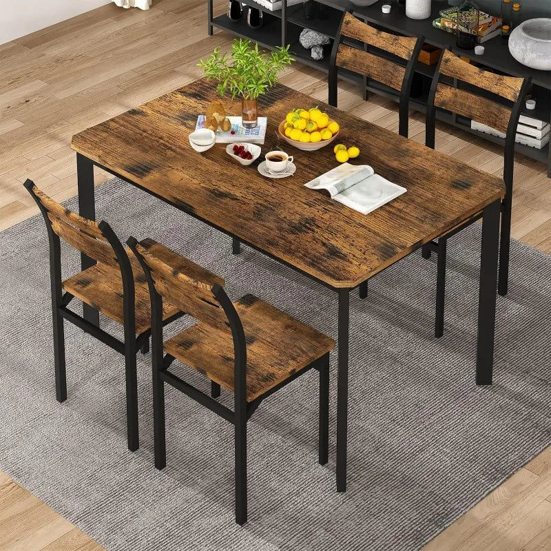 Juego de mesa de comedor para 4 sillas de cocina de madera Juego de 4, mesa de comedor y sillas clásicas, juego de comedor de 5 piezas