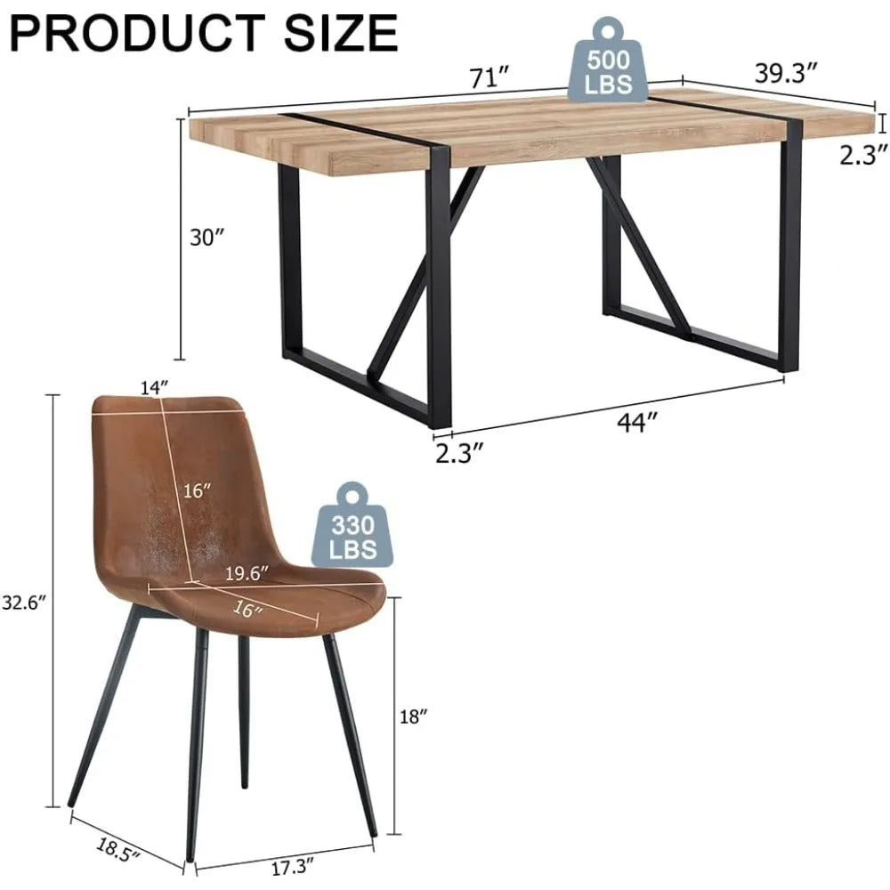 Juego de mesa de comedor para 8, juego de 8 sillas y madera de 71'', mesas de comedor de madera rectangulares modernas, sillas de comedor de tela 8