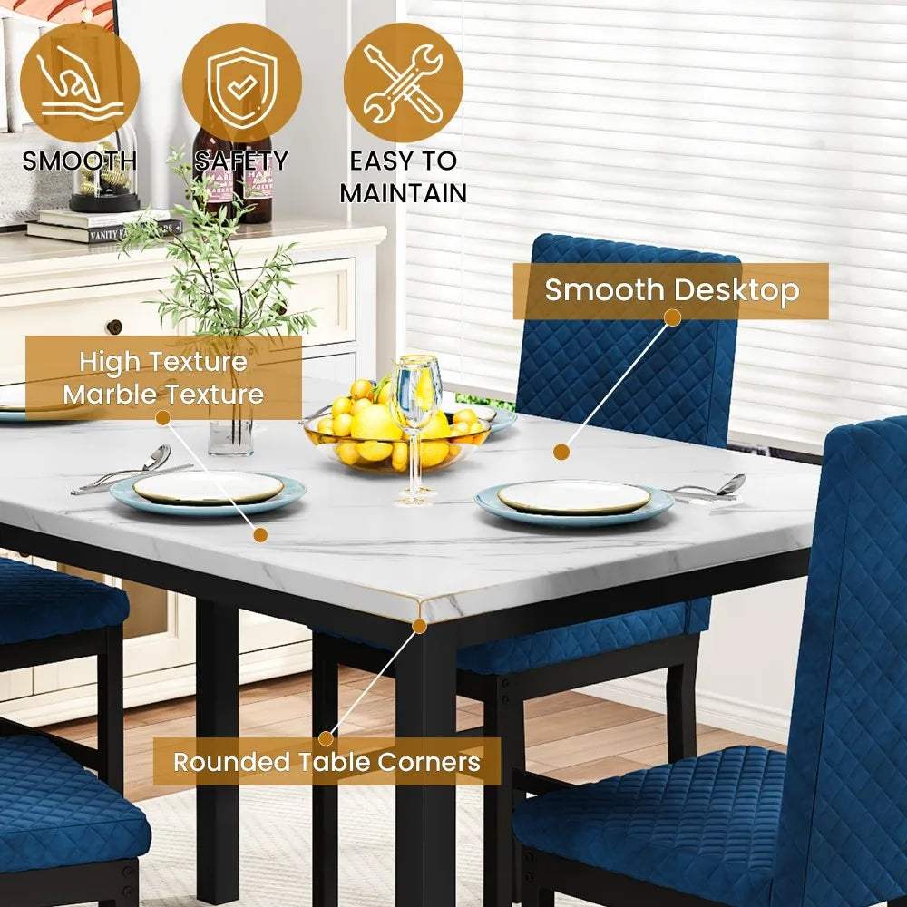 2024 New Dining Table Set for 4, Kitchen Table and Chairs Set, Dinner Table with 4 Velvet Upholstered Dining Chairs