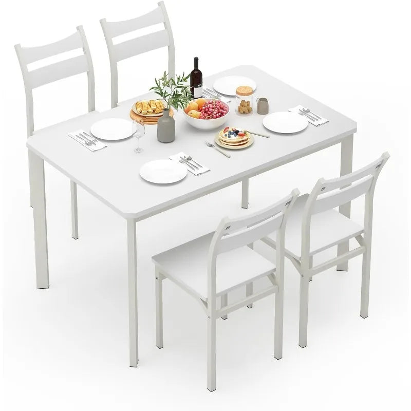 Juego de mesa de comedor para 4 sillas de cocina de madera Juego de 4, mesa de comedor y sillas clásicas, juego de comedor de 5 piezas