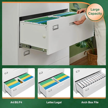 Letaya - Archivador lateral de metal con 4 cajones y cerradura, organizador de almacenamiento para oficina en casa, oficina, para colgar