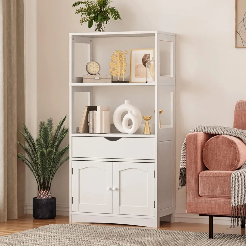 Sideboard Storage Cabinet with  Open Shelves, Drawer and 1 Cupboard Kitchen Pantry Storage Cabinet with Microwave Space Frees