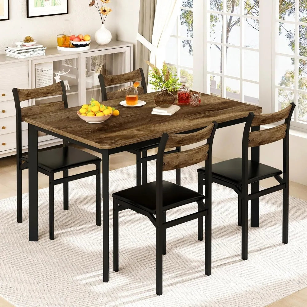 Juego de mesa de comedor para 4, mesa de 43,3" con 4 sillas tapizadas de cuero sintético, juego de mesa y sillas de cocina de madera, juego de comedor de 5 piezas