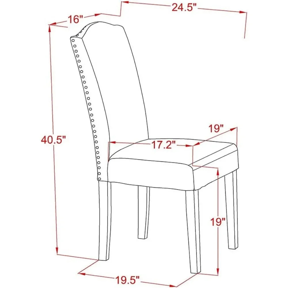 El juego de comedor estilo V de 7 piezas consta de una mesa de cocina rectangular con patas en V y 6 sillas de comedor Parson de tela de lino Gotham oscuro.