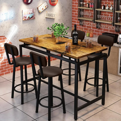 Juego de mesa de comedor para 4 personas, mesa de bar y sillas para 4 personas, mesa de comedor de altura de mostrador, 4 taburetes con respaldo tapizado de cuero de PU