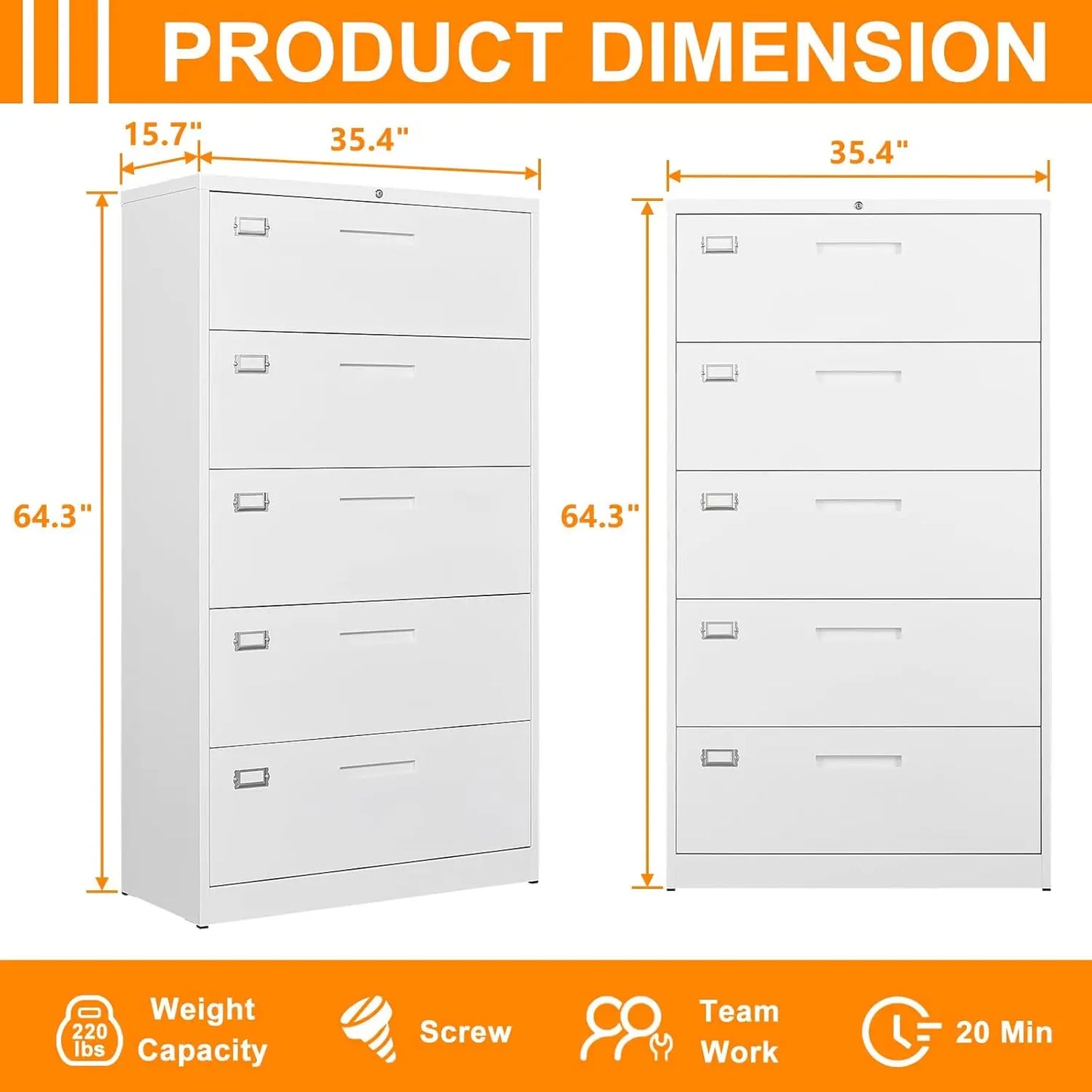 File Cabinet 5 Drawer, Lateral Filing Cabinet with Lock, Metal File Cabinets for Home Office, Office Cabinet for Hanging Files L