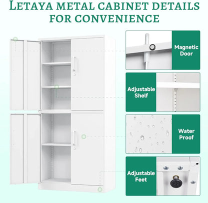 Metal Storage Cabinet with Lock Door, Adjustable Shelf Steel Cabinets for Office, Home,Pantry,Kitchen,Garage Utility Cabinet