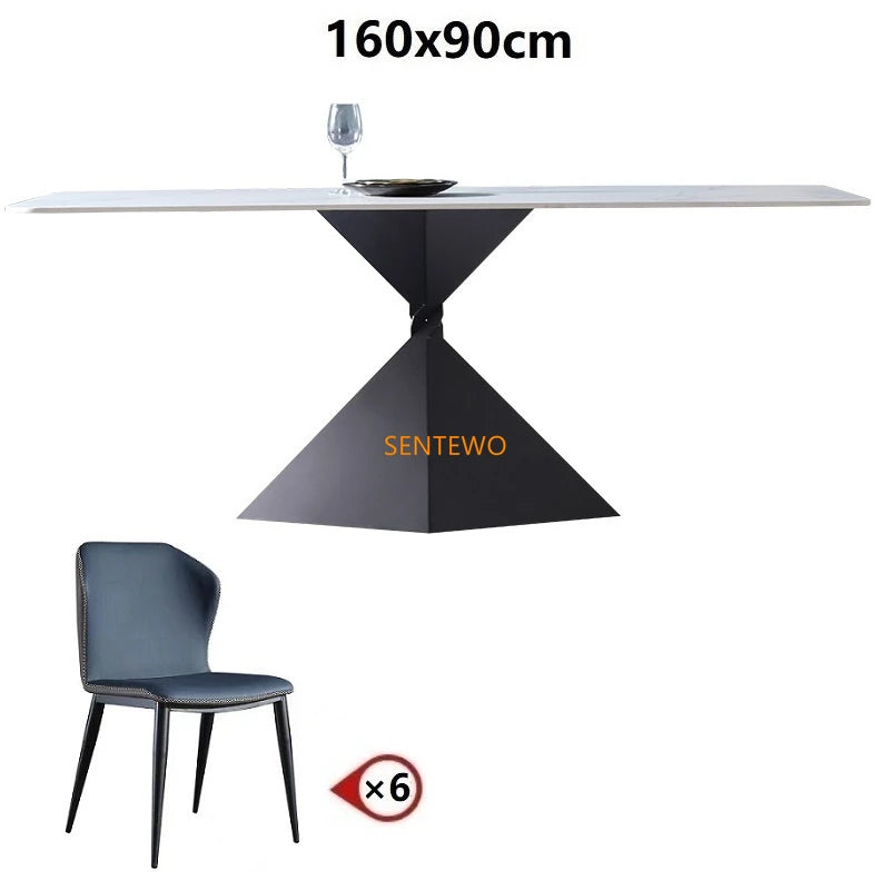 Mesa de comedor y silla de comedor de losa de roca italiana SENTEWO, base de acero al carbono, mesas de mármol sintético, muebles para el hogar, muebles para cocina