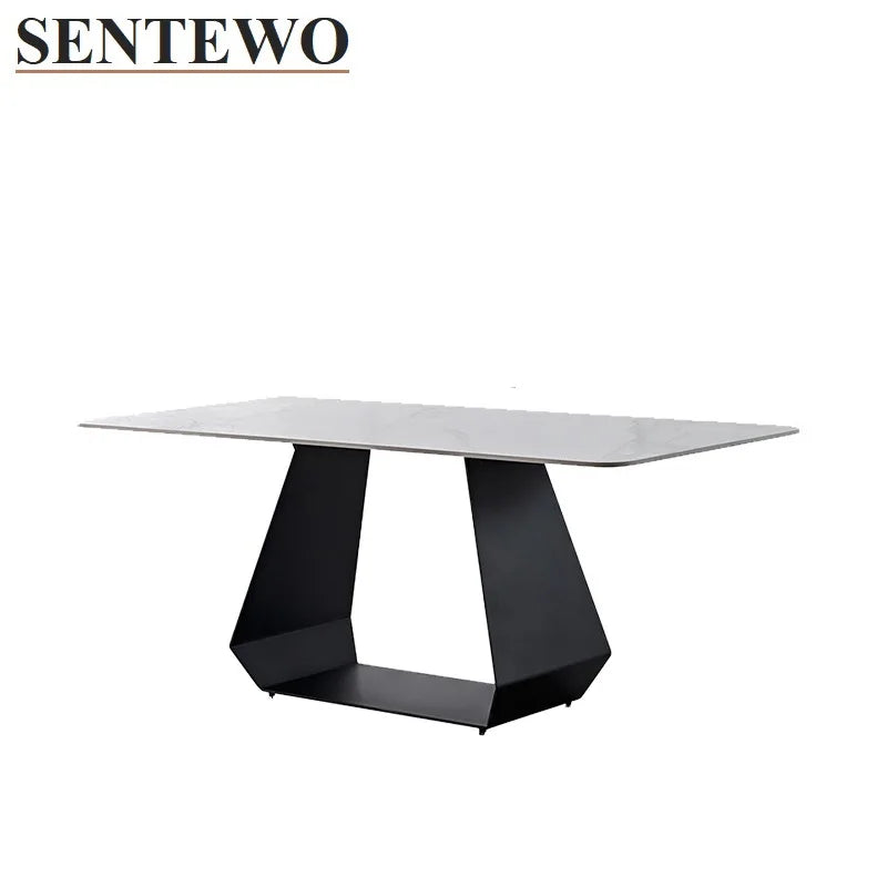 Mesa de comedor SENTEWO de losa de piedra italiana y juego de 4 sillas con estructura de acero al carbono, mesas de mármol sintético, sillas de cena, alta cocina