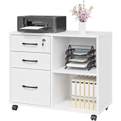 3 Drawer File Cabinets, Mobile Lateral Printer Stand with Open Shelf, Rolling Filing Cabinet with Wheels for Home/Office Storage