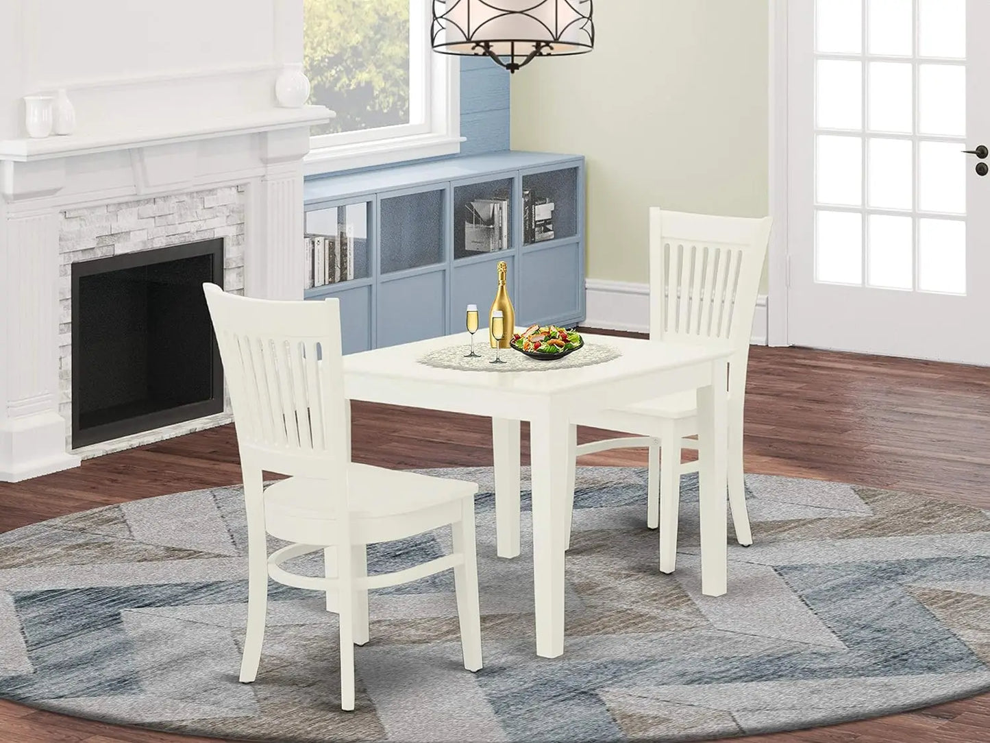 Juego de 3 piezas Oxford OXVA3-LWH-W de East West Furniture que incluye una mesa de comedor cuadrada y 2 sillas de cocina, 36 x 36 pulgadas