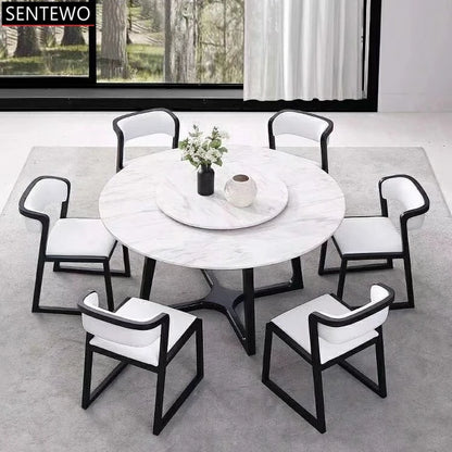 SENTEWO Ensemble de table à manger ronde en marbre blanc avec chaises, cadre en acier au carbone, tables Eettafels Comedor 4 Sillas, livraison gratuite