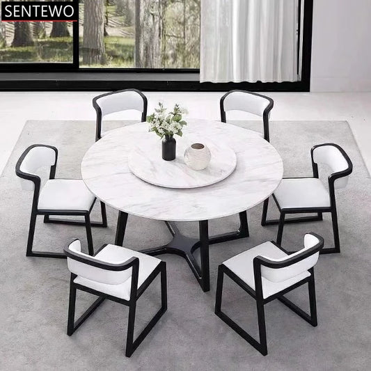 SENTEWO Ensemble de table à manger ronde en marbre blanc avec chaises, cadre en acier au carbone, tables Eettafels Comedor 4 Sillas, livraison gratuite