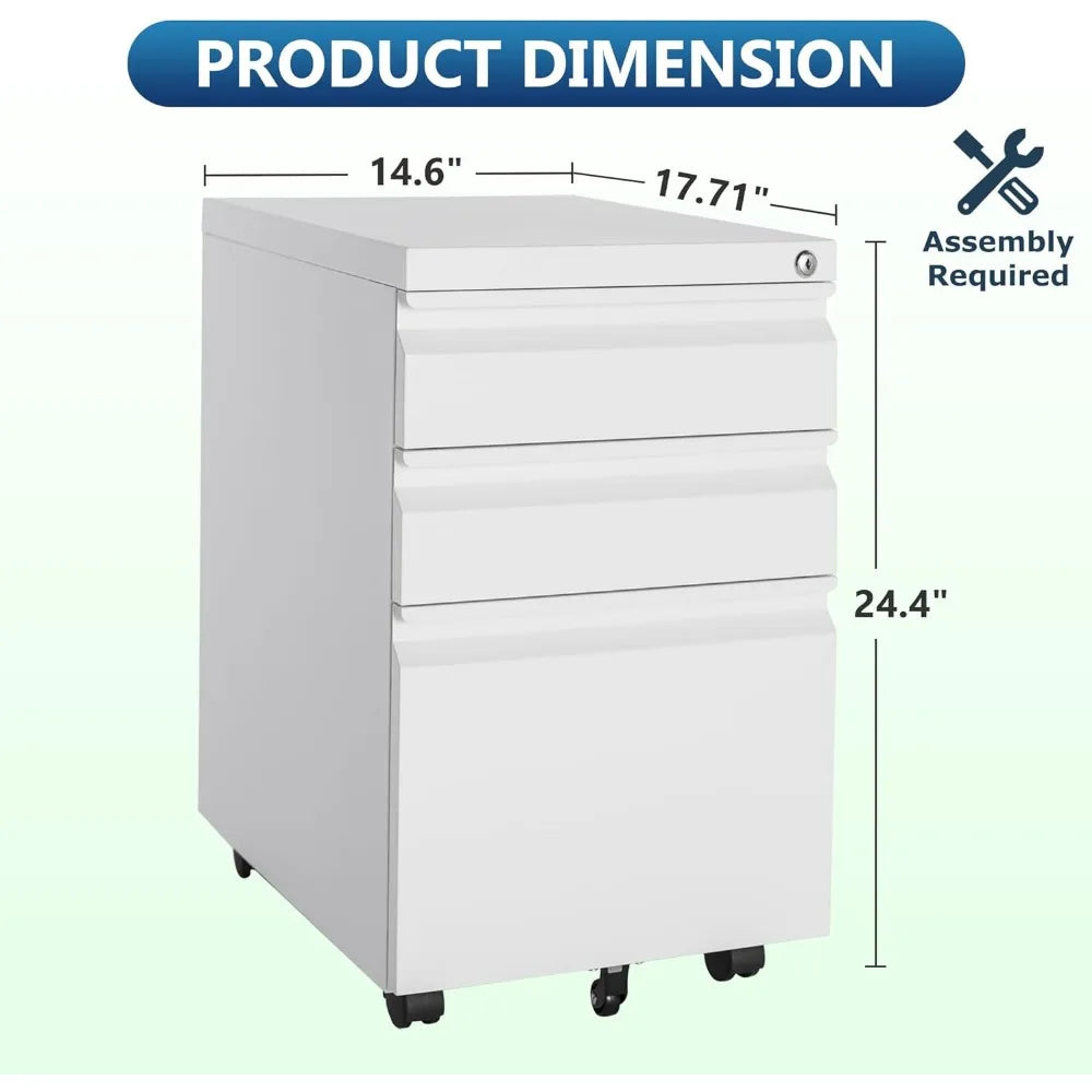 3 Drawer Mobile File Cabinet with Lock, Rolling File Cabinet for Home Office, Under Desk Small File Cabinet