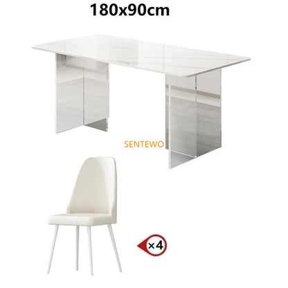 SENTEWO Livraison gratuite Table à manger de cuisine en dalle de roche moderne avec chaise Ensemble de table à manger à base en acrylique transparent Esstische