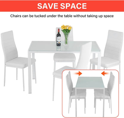 Juego de Mesa de Comedor Cristal para Espacios Pequeños Mesa de Cocina y Sillas para 4 Mesa con Sillas Muebles para el Hogar Rectangular Moderno