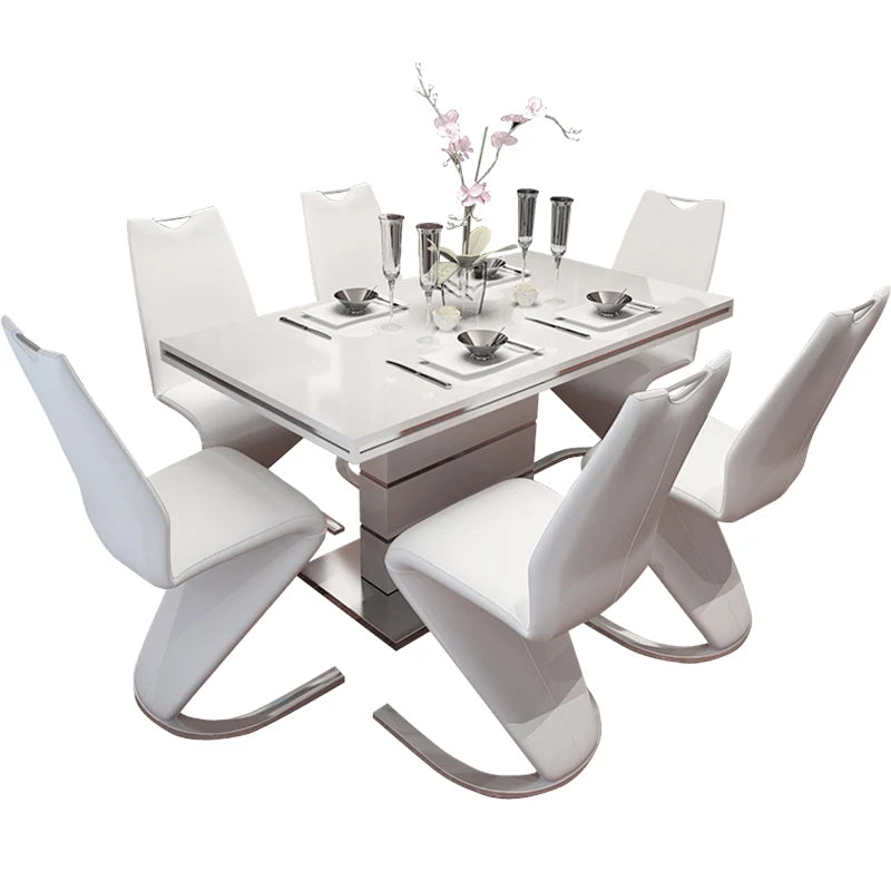 SENTEWO Table à manger de luxe moderne avec 8 chaises de salle à manger, base en acier inoxydable doré, plateau en verre trempé, chaise de dîner sirène