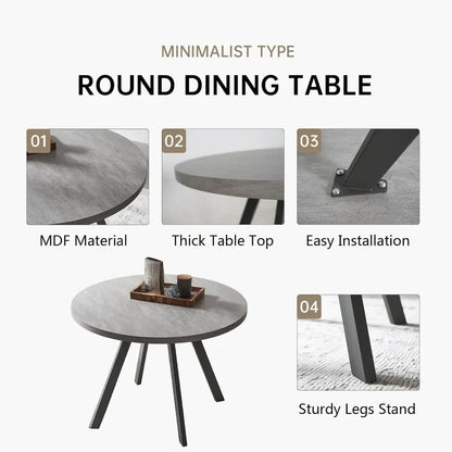 Mesa de comedor redonda y sillas para 4, juego de mesa de MDF y sillas de PU para 4 personas para cocina, sala de estar, comedor, sala de recepción