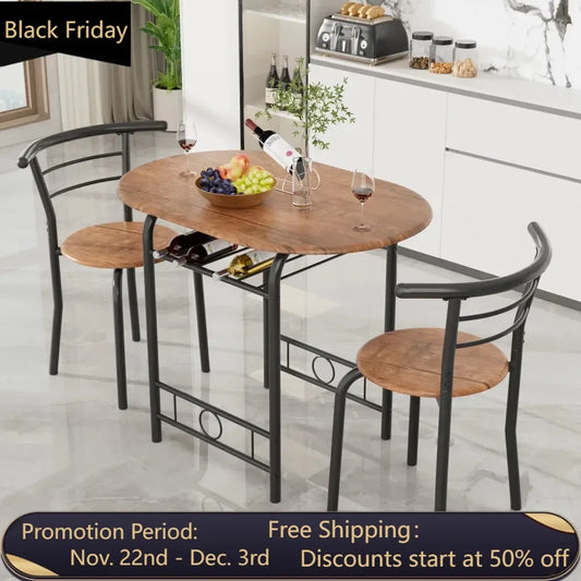 3 Pieces Dining Set Breakfast Table Set Space Saving Wooden Chairs and Table Set, for Dining, Office and Living Spaces of Home