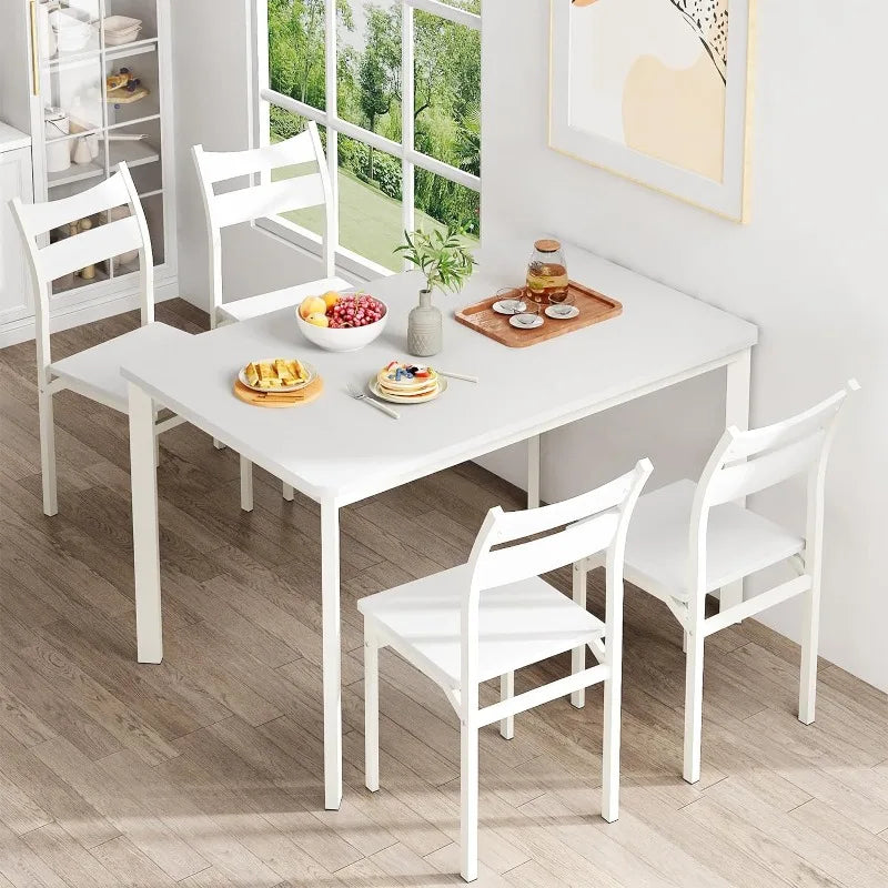 Juego de mesa de comedor para 4 sillas de cocina de madera Juego de 4, mesa de comedor y sillas clásicas, juego de comedor de 5 piezas