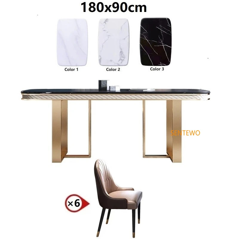 SENTEWO Ensemble de table à manger de luxe nordique en marbre avec 4 chaises et cadre doré en acier inoxydable