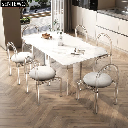 SENTEWO Free Shipping Marble Top Dining Table Set 4 Chairs Suspended Transparent Acrylic Base Tables Kitchen Home Furniture