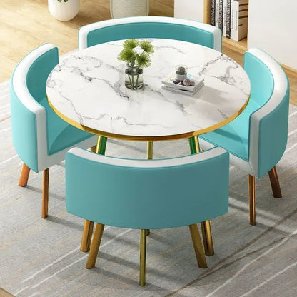 Marble Round 80cm Dining Tables Set 4 Chairs Modern Center Wood Table Luxury White Muebles Para El Hogar Apartment Furniture